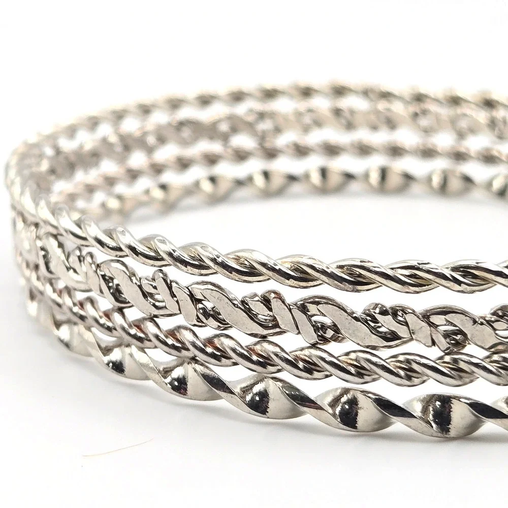 Silver Tone Twisted Bangle Set Charm Bracelets Ball‎ Cross Heart Circle 9 inches
